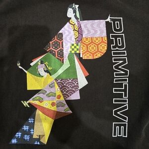Primitive Vintage Men T-Shirt Black Logo Skate Far East Kanji Geisha Graphic Tee